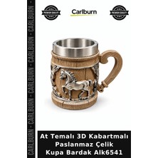 Carlburn Özel Üretim Metal Hediye Dekoratif At Temalı 3D Kabartmalı Paslanmaz Çelik Kupa Bardak ALK6541