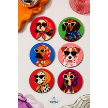 MSP Desenli Bardak Altlığı 6’lı Set – Pop Art Tasarım, 9 cm Mdf, Uv Dijital Baskı