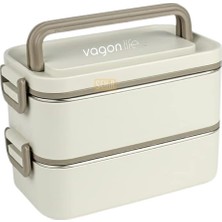 MSP Bento 2000ML Lunchbox 2 Katlı 3 Bölmeli Mini Kaseli Çelik Sefer Tası Yemek Kutusu (Beyaz)