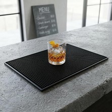 MSP Lüx Bar Matı 43X28 cm Kaymaz Siyah Kauçuk Bar ve Bulaşık Matı - Dayanıklı Dökülme ve Servis Matı (450 Gr) Bardak Kurulama Matı