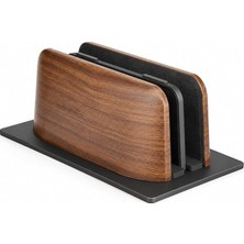 MSP Premium Ahşap Dikey Laptop Standı ve Masaüstü Organizer, Çift Yuvalı Macbook, Notebook, Tablet ve Telefon Standı, Kaymaz Tabanlı Minimalist Masa Düzenleyici Kahverengi
