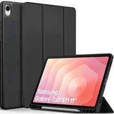 MSP Samsung Galaxy Tab S11 2025 11 Inç SM-X730 / SM-X736 Için S Pen Tutuculu Kılıf Dik Durma Fonksiyonlu Ince Pu Deri Koruyucu Kılıf (Siyah)