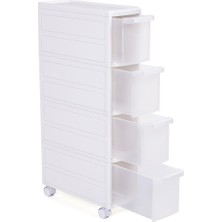 MSP 4 Çekmeceli Raf, 4 Katlı 2 Ayrı Parça Kullanım, Mutfak Rafı Banyo Raf Standı Tekerlekli Niş Raf 84,5 cm Yükseklik, Beyaz KFR05W