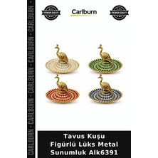Carlburn Özel Üretim Dekoratif Hediye Tavus Kuşu Figürlü Lüks Metal Sunumluk ALK6391