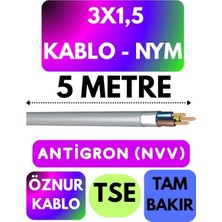 MSP 3x1,5 Nym Antigron Kablo, 5 Metre, Gri