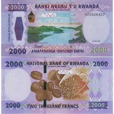 Banknoting Ruanda 2000 Frank 2024 Yeni Tip. Çil Kondisyon.