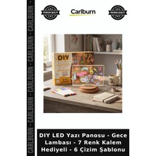Carlburn Özel Üretim Aydınlatma Dıy LED Yazı Panosu - Gece Lambası - 7 Renk Kalem Hediyeli - 6 Çizim Şablonu