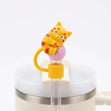 MSP Kedi Figürlü Silikon Pipet Kapağı, Kawaii Stil, Stanley ile Uyumlu Pipet Tıpası Koruyucu