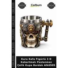 Carlburn Özel Üretim Gothic Hediyelik Kuru Kafa Figürlü 3 D Kabartmalı Paslanmaz Çelik Kupa Bardak ALK6505