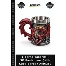 Carlburn Özel Üretim Hediye Dekoratif Mutfak Retro Ejderha Tasarımlı 3D Paslanmaz Çelik Kupa Bardak ALK6262