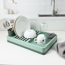 MSP Aqua Gri Tezgah Üstü Bulaşıklık - 42X26X12 cm Pratik Tabak ve Bardak Kurutma Rafı - Modern Mutfak Organizeri 2 Renk Seçeneği (Yeşil)