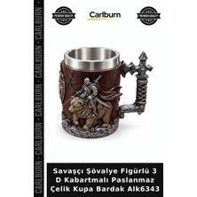 Carlburn Özel Üretim Hediye Savaşçı Şövalye Figürlü 3 D Kabartmalı Paslanmaz Çelik Kupa Bardak ALK6343