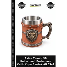 Carlburn Özel Üretim Hediyelik Tasarım Metal Aslan Temalı 3D Kabartmalı Paslanmaz Çelik Kupa Bardak ALK6542