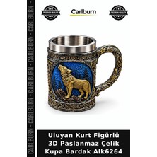 Carlburn Özel Üretim Hediyelik Metal Dekoratif Uluyan Kurt Figürlü 3D Paslanmaz Çelik Kupa Bardak ALK6264
