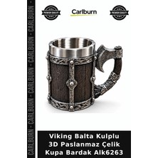 Carlburn Özel Üretim Hediyelik Tasarim Kurgu Viking Balta Kulplu 3D Paslanmaz Çelik Kupa Bardak ALK6263