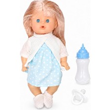 MSP 30 cm Sesli Emzikli ve Biberonlu Boncuk Bebek, Altını Islatan Oyuncak Bebek, Biberon Aksesuarlı Konuşan Bebek, Çocuklar Için Evcilik ve Bakım Oyuncağı LD9706K-G (Mavi Benekli)