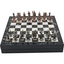 MSP Orta Boy Metal Roma Satranç Takımı Antik ve Mermer Desenli Sandıklı Mdf Tahtası (36X36X6 Cm.)