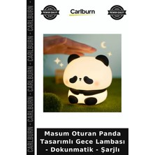 Carlburn Özel Üretim Çocuk Odası Dekoratif Masum Oturan Panda Tasarımlı Gece Lambası - Dokunmatik - Şarjlı
