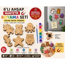 MSP Eğitici Mıknatıslı Ahşap Boyama Seti – Unicorn, Ayıcık ve Deniz Canlıları | Mdf Figür + Boya + Fırça