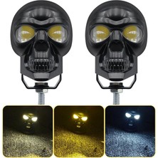MSP 2 Adet LED Spot Far, Atv Utv Scooter Motosiklet Uyumlu, Siyah, Kuru Kafa Tasarım, Sürüş Sis Lambası