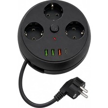 MSP Korumalı Çoklu Priz 4 Soket 3 Usb-A 1 Type-C 2 Metre Kablo Siyah