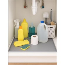 MSP Geçirmez Silikon Lavabo Altı Matı (60X40 Cm) - Mutfak ve Banyo Tezgah Altı Koruyucu Düzenleyici, Sızıntı Önleyici Yükseltilmiş Kenar,havuzlu, Gri Renk