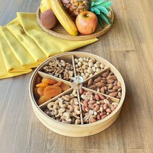 MSP Bambu Bölmeli Kristal Kapaklı Sunumluk, Kuru Meyve, Kuru Yemiş ve Drajeleriniz Için (DAİRE-25CM)