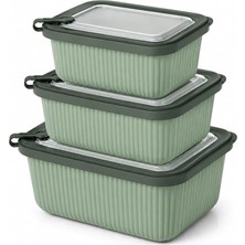 MSP Silikon Kapaklı Plastik Saklama Kabı Seti, 3.5 Litre, Mikrodalga ve Derin Dondurucu Için Sefer Tası, Gıda Depolama Kutusu, Bpa Içermez (600/1100/1800 Ml) (Yeşil, Dikdörtgen)