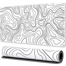 MSP 90X40 cm Mouse Pad, Siyah Topografik Kontur Desenli Büyük Gaming Mouse Pad, Kaymaz Kauçuk Tabanlı, Dikişli Kenarlı 3 mm Klavye ve Mouse Altlığı, Xxl Desk Mat
