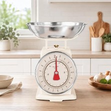 MSP Mekanik Mutfak Terazisi 2 kg Kapasiteli, Paslanmaz Metal Hazneli Retro Ölçü Tartısı, Un Şeker Baharat Meyve Sebze Tartma Terazisi (Gümüş Krem)