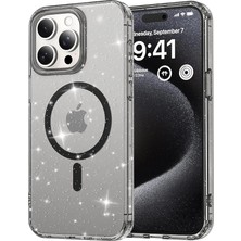 MSP iPhone 16 Pro Max Için Magshine Serisi Magsafe ile Uyumlu Göz Alıcı ve Şık Simli Arka Tasarım Yüksek Kalite Materyal Premium Hybrid Kılıf Kapak (Siyah Şeffaf, 16 Pro Max)