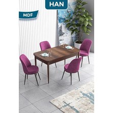 MSP Serisi 70X114 cm Açılabilir Mdf Masa Takımı, Beyaz Mermer Desen Masa, 6 Mor Sandalye