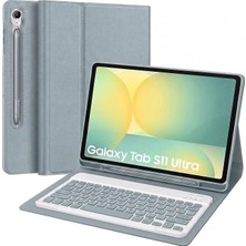MSP Galaxy Tab S11 Ultra Uyumlu Tablet Klavyeli Kılıf Kablosuz Bluetooth Q Klavyeli Standli Kalem Bölmeli Kılıf Mavi