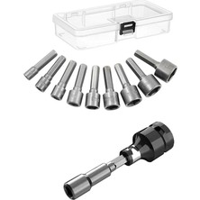 MSP Somun Sökme Sıkma Torklu Makine Için 9 Adet Lokma Seti ve Bits Adaptör 1/2 Hex