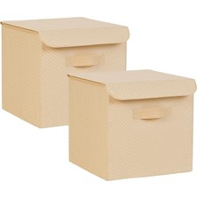 MSP Home Textile 2'li Bej Balıksırtı Kapaklı Kutu Set 30 x 30 x 30 cm