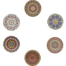 MSP 6 Lı Çini Desenli (Autum) Metal Bardak Altlığı ve Metal Stand