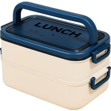 MSP Yemek Kabı 2 Katlı Lunch Box Diyet Beslenme Kutusu Saklama Kabı Çatal Kaşıklı Sefer Tası (Lacivert)