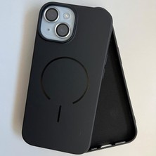 MSP Gsm iPhone 15 Için Manyetik, Magsafe ile Uyumlu Lansman Darbeye Dayanıklı Kadife Iç Yüzeyli Wireless Kablosuz Sarj Özellikli Silikon Kılıf (Siyah)
