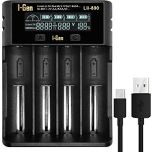 MSP Batteries LII-800 Akıllı Li-Ion Pil Şarj Cihazı, Type-C Girişli, LCD Ekranlı, 4 Slot Şarj, Li-Ion & Ni-Mh Uyumlu (18650/21700 / Aa/aaa)