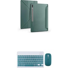 MSP Galaxy Tab S11 Ultra SM-X930 Tablet Kılıfı, Bluetooth Klavye ve Mouse Set, Standlı (Koyu Yeşil)