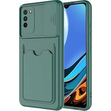 MSP Xiaomi Poco M3 ile Uyumlu Silikon Kılıf Mat Renkli Kart Bölmeli Cüzdanlı Kamera Lens Korumalı Kapak Kartix Koyu Yeşil