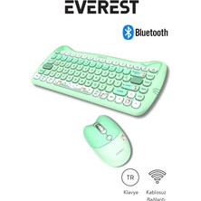 MSP KM-6285 Catty Mini Wireless-Bluetooth Kablosuz Ultra Sessiz Özel Tasarımlı Q Klavye Mouse Set Yeşil