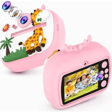 MSP Çocuk Kamerası Zürafa Tasarımlı Anında Baskı Özellikli Dijital Fotoğraf Makinesi, 2,4 Inç IPS Ekranlı 1080P Video Kayıtlı Kamera, CMR90 (Pembe)