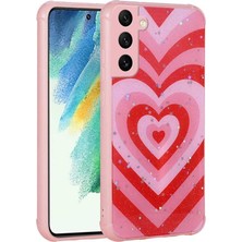 MSP Galaxy ile Uyumlu S21 Fe Kılıf Simli Desenli Kamera Korumalı Parlak Zore Popy Kapak Kalp