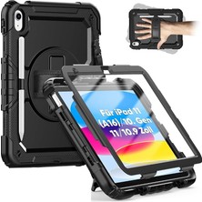 MSP Moveteck Apple iPad 11. Nesil (A16) ile Uyumlu Tablet Kılıf, Stand Askılı, Zırh Tank Defender Case, Siyah