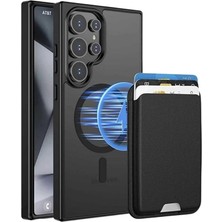 MSP Aksesuar Samsung Galaxy S24 Ultra Uyumlu M-Safe Kablosuz Şarj Destekli Mat Kılıf + Magsafe Kartlıklı Cüzdan - Tam Koruma Seti (Siyah, Samsung Galaxy S24 Ultra)