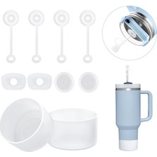 MSP Bardak Aksesuarları 6 Parça Set, 2 Hasır Kapak Kapağı, 2 Kare Dökülme Durdurucu ve 2 Yuvarlak Sızıntı Durdurucu, Stanley Cup Için 2 Adet Silikon Bot 40 Oz, 30 Oz ve 20 Oz Bardak (Beyaz)