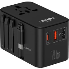 MSP Smart Priz Dönüştürücü | 70W Gan Hızlı Şarj 200+ Ülke Dahili Usb-C Kablo Usb-C 2x Usb-A X6411
