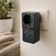 MSP Korumalı Priz + 2 Usb-A + 2 Type-C Çoklu Şarj Adaptörü, Topraklı Tekli Priz Çoğaltıcı, Hızlı Şarj, Kompakt Tasarım