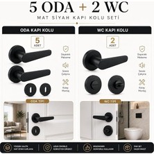 MSP Takım) 5 Oda + 2 Wc Kayı Mat Siyah Rozetli Kapı Kolu Seti Modern Şık Kapı Kolu Takımı Kolları